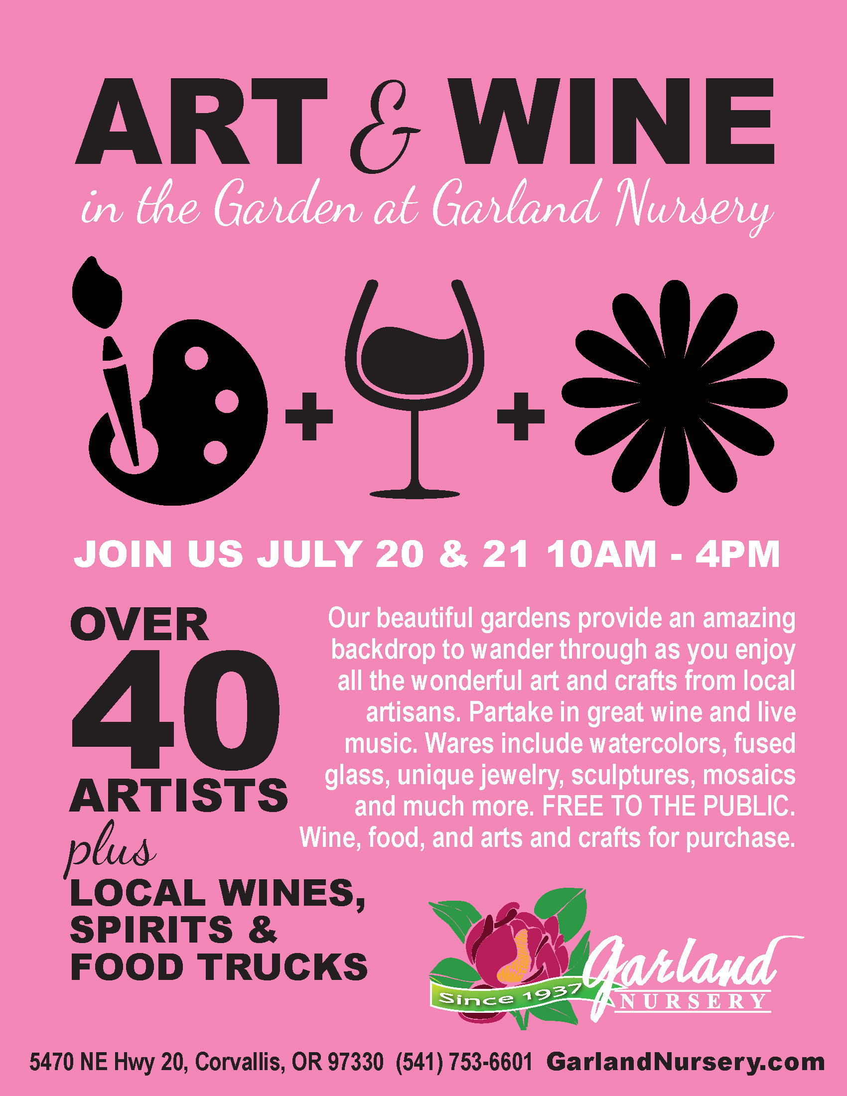 Art & Wine in the Garden Flyer 2024 Garland Nursery